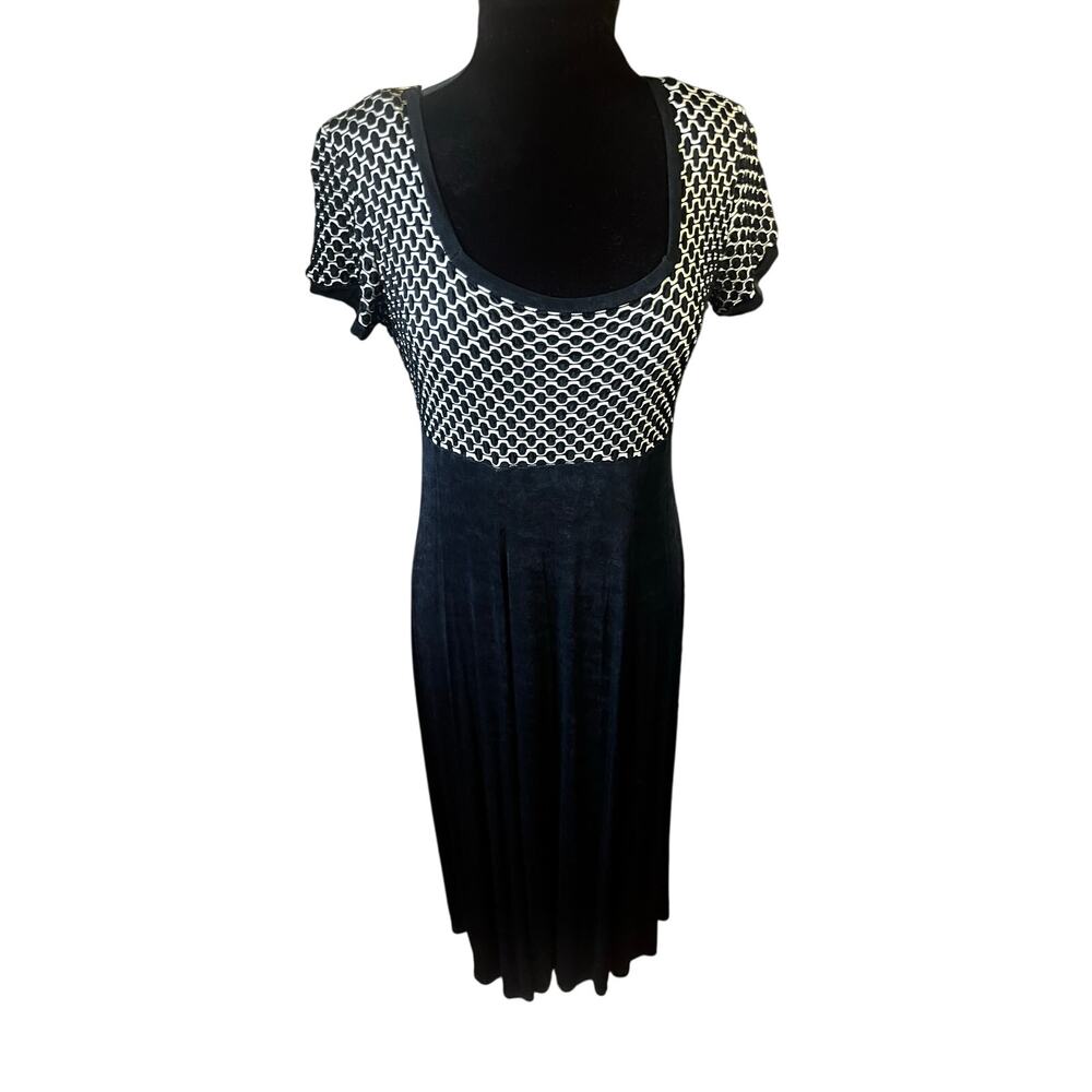 Vintage 80s Citi Black White Textured Empire Maxi Dress Fairy Grunge Med Large